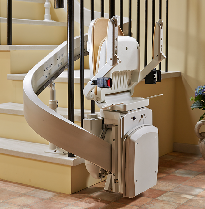 Curved stairlifts on bottom of stairs