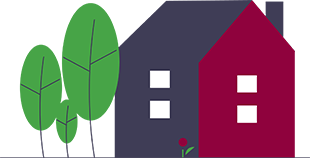 Casa nera e rossa con due alberi accanto